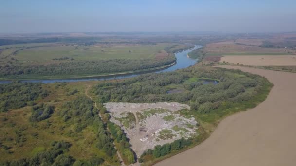 Natural dump near the Dniester River. Aerial photography autumn 2019. — Stock Video