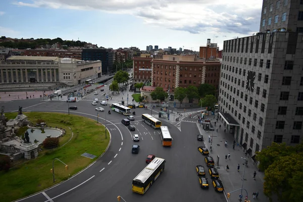 Barcelona España Junio 2020 Coches Autobuses Taxis Circulando Plaza Espaa — Foto de Stock