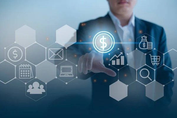 Finansal analiz sunan iş adamları, iş ilişkilerini birbirine bağlayan simgeler olarak gösteriliyor.