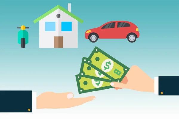 Ev, araba, motosiklet, aylık taksit ödeme konsepti, satın alma veya satma