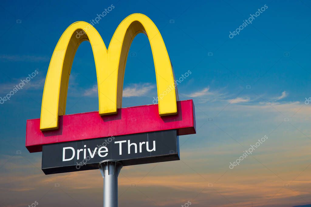 McDonald's in Thailand Corporation is the world's largest fast food hamburger restaurant in the evening on March 5, 2020, Bangkok, Thailand.