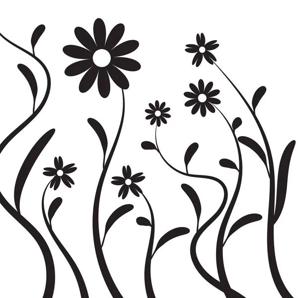 Black Vertical Cute Floral Drawing Vector Illustration Image — Stock Vector