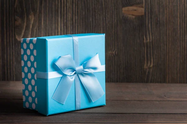 Blauwe Geschenkdoos Met Lint Father Day Concept — Stockfoto