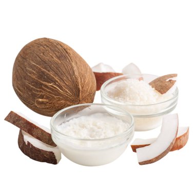 Hindistan cevizi yağı ile doğal saç tedavisi. Beyaz izole spa set