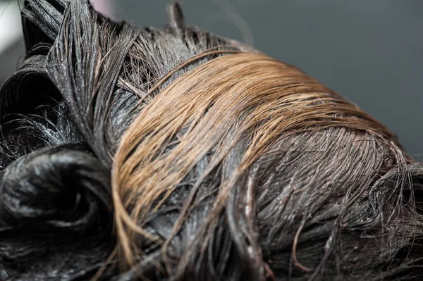 Dying Blond Hair Black Closeup — Stock Photo, Image