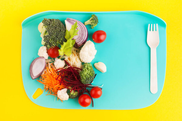 Cut ingredients for salad, soup, smoothie