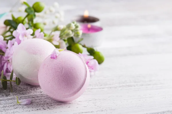 Spa products with bath bombs — Stock Photo, Image