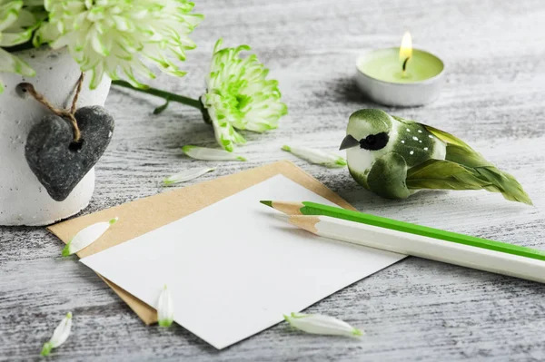 Note avec chrysanthème vert — Photo