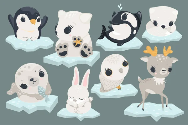 Arctic Polar Baby Animals Set — Stock Vector