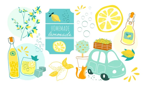 Set Verano Con Limones Limonada — Archivo Imágenes Vectoriales