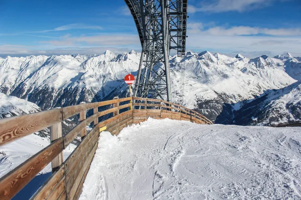 Ski Slopes Wooden Fence Alps Austria — Stock Photo, Image