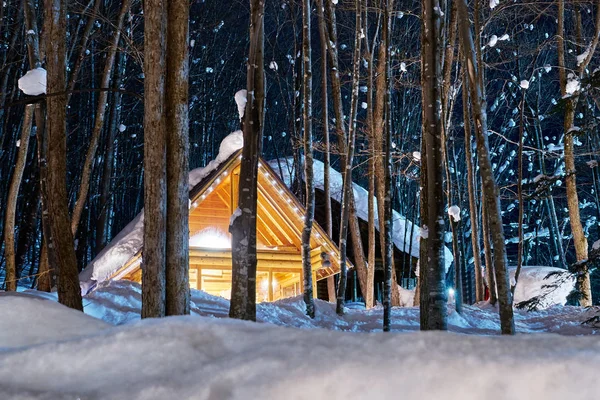 Güzel butik evler Furano şehirde Ninguru Teras, kış aylarında kar hava ile Hokkaido, Japonya.