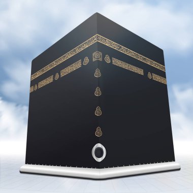  Hacc-ı Harem veya Mescid-i Haram için siyah taşla süslenmiş gerçekçi Kabe tasarımı. 
