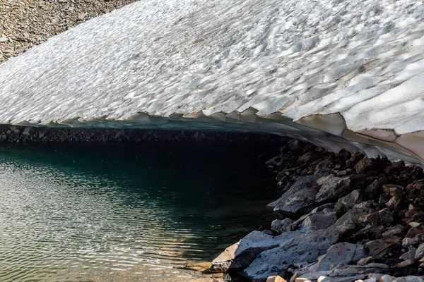夏に氷河や岩の融解氷の氷河湖 部分的に凍結 イタリアのアオスタ渓谷の風景 気候変動と環境の概念 — ストック写真