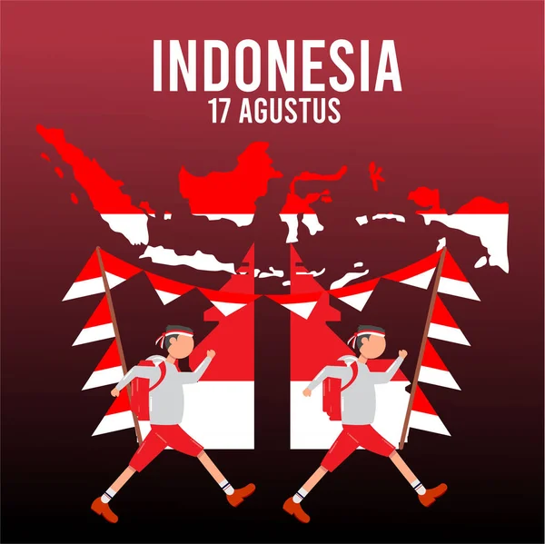8月17日由国旗 岛屿和人物组成的快乐的印度尼西亚独立日 — 图库矢量图片