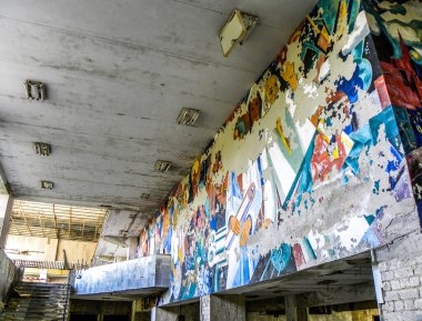 Ukrayna 'nın Çernobil bölgesindeki Pripyat Kültür / Toplum Merkezi