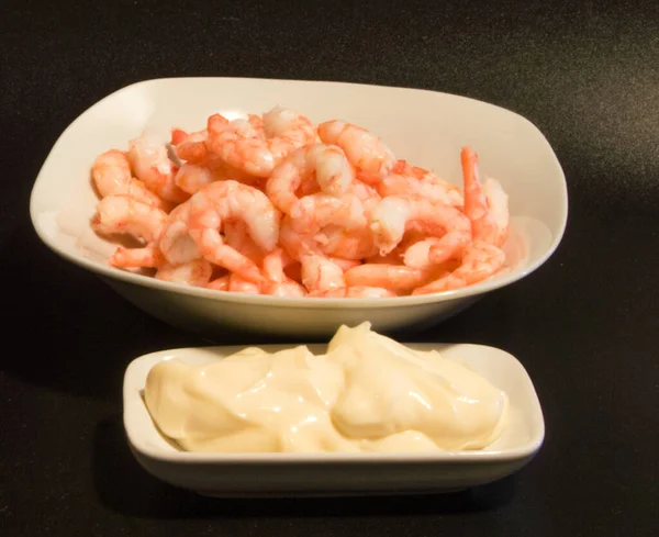 Peeled Shrimps Mayonnaise — Stock Photo, Image