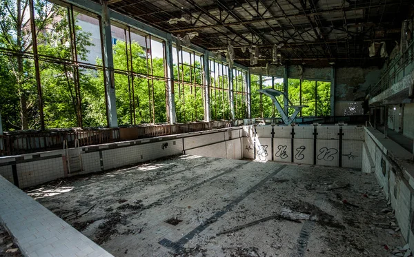 Piscina Pública Azur Cidade Abandonada Prypjat Área Chernobyl Ucrânia Antiga — Fotografia de Stock