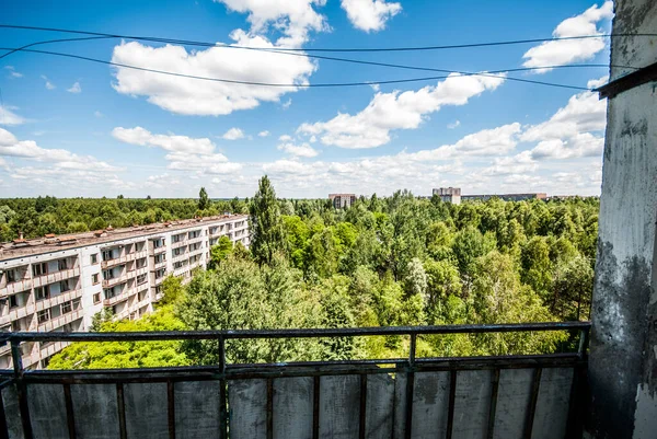 Skyline Från Toppen Skyskrapa Den Övergivna Staden Prypjat Tjernobylområdet Ukraina — Stockfoto