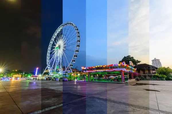 Different Shade Color Ferris Wheel Amusement Park Sunset Time — Stock Photo, Image