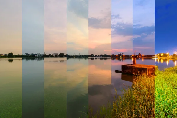 Jiný Odstín Barvy Vodní Brána Vodního Kanálu Západu Slunce — Stock fotografie