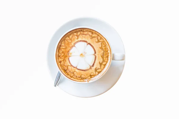 Tampilan Puncak Cappuccino Panas Pada Latar Belakang Putih — Stok Foto