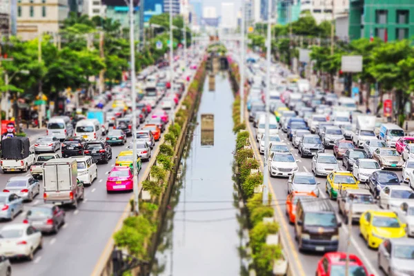 Hög Bild Trafikstockning Bangkok Stad Med Tilt Shift Stil — Stockfoto