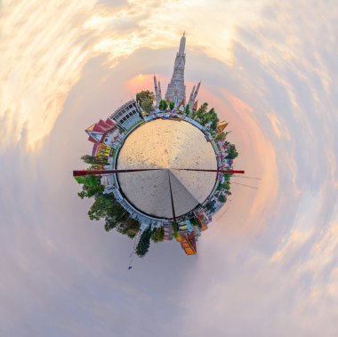 Genel Simgesel Yapı aydınlatma ile Wat Arun Ratchawararam Ratchawaramahawihan 360 Panoraması 
