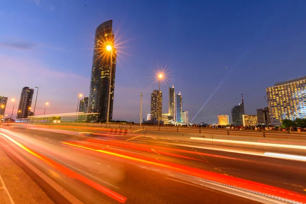 Rozostření Světlo Auto Dopravní Sky Vlaku Městě — Stock fotografie