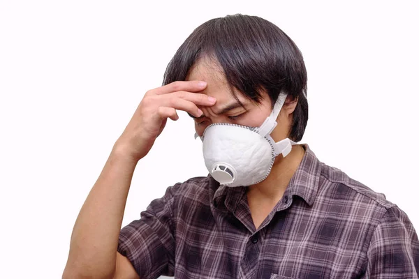 Asian Man Wear N95 Mask Protect Pm2 Dust White Background — Stock Photo, Image