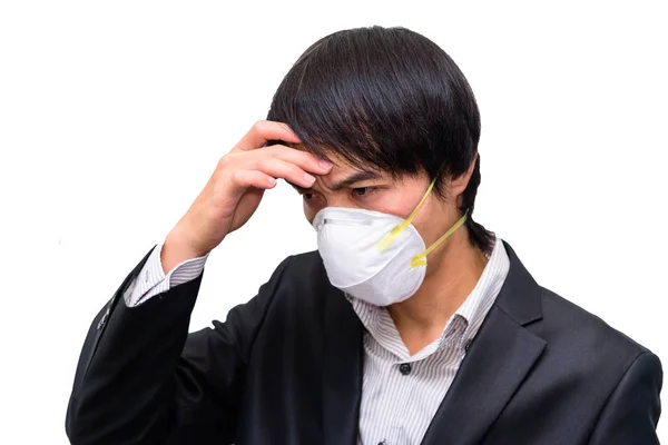 Business Man Wear Hygienic Mask Protect Pm2 Dust White Background — Stock Photo, Image