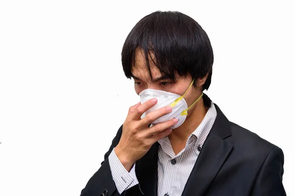 Hombre Negocios Usar Máscara Higiénica Para Proteger Pm2 Polvo Sobre — Foto de Stock