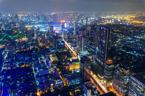 High view of city in night time