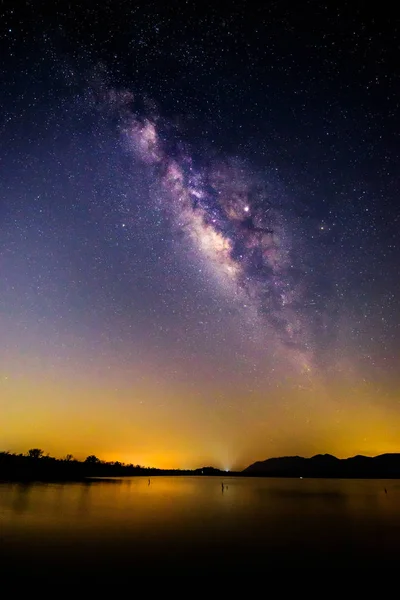 Voie Lactée Bord Lac Dans Nuit — Photo
