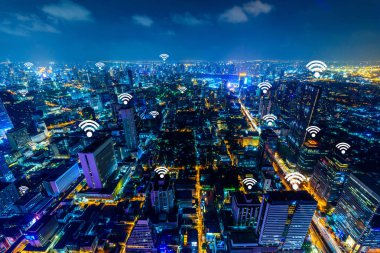 Cityscape Bangkok şehir içinde eklenen genel wifi sinyalleri ve erişim noktaları ile.