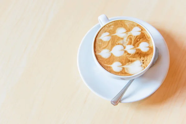 Hot Coffee Table Hot Cappuccino Nice Pattern Milk Foam — Stock Photo, Image