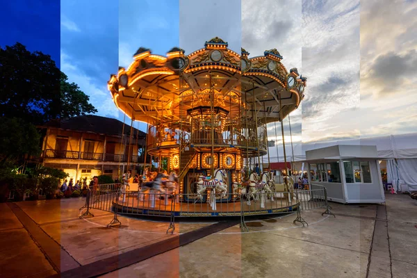 Diferente Color Tono Carrusel Parque Atracciones Mismo Marco — Foto de Stock