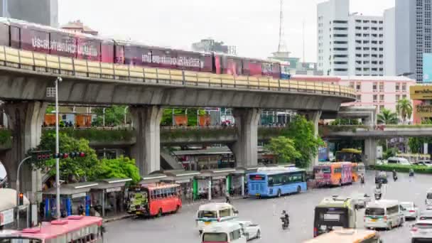 Bangkok Thailand Juni 2019 Tidsfördröjning Sky Train Flyttar Från Victory — Stockvideo