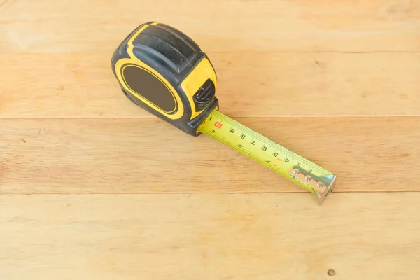 Measuring Tape Measurement Wood Plate — Stock Photo, Image