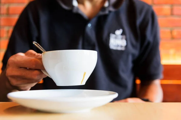 Man Hold Hot Coffee Cup Drink — Stock Photo, Image