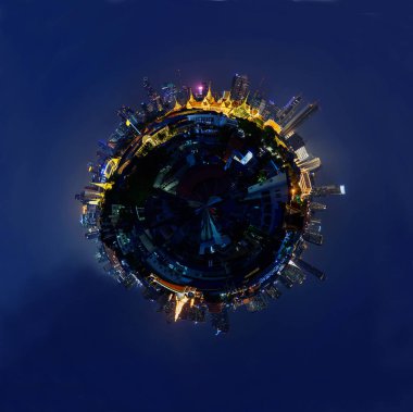 Gece vakti Tayland Büyük Sarayı 'nın 360 Panoraması