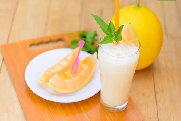 Milk Melon Smoothie Glass Drink — Stock Photo, Image