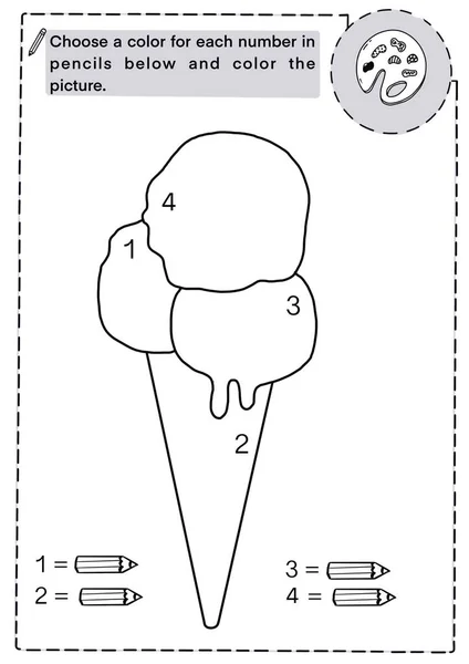 Kolor po numerze. Kolorowanka. Pyszne lody — Zdjęcie stockowe