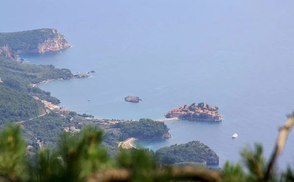Sveti Stefan Νησί Στην Αδριατική Θάλασσα Φαίνεται Από Ψηλά Νησί — Φωτογραφία Αρχείου