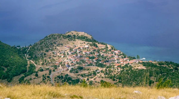 Uitzicht Trpejca Kust Van Het Meer Van Ochrid Vanaf Bergen — Stockfoto