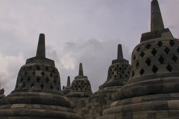 Stupas Stone Bell Structuren Borobudur Tempel Java Indonesië Candi Borobudur — Stockfoto