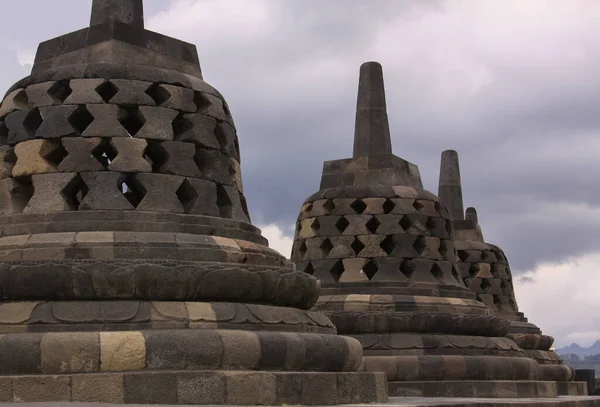 Stupas Structures Cloche Pierre Temple Borobudur Java Indonésie Candi Borobudur — Photo