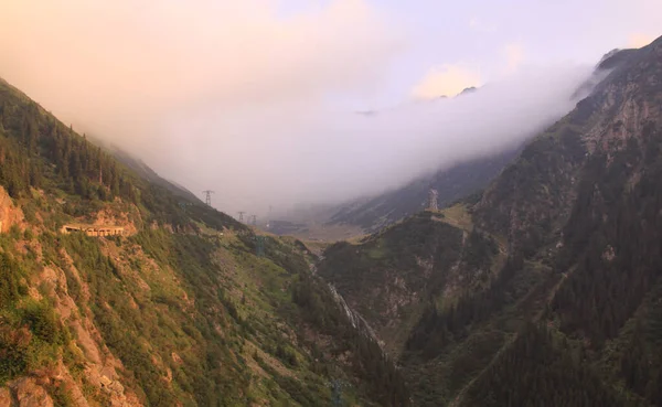 Droga Transfagarasan Zachodzie Słońca Balea Rumunia — Zdjęcie stockowe