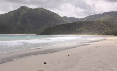 Mawun sahilindeki hindistan cevizi Lombok, Endonezya. Kuta Lombok Endonezya adasında egzotik bir cennettir. Güzel beyaz kumlu plajları ve kristal berrak turkuaz suları vardır..