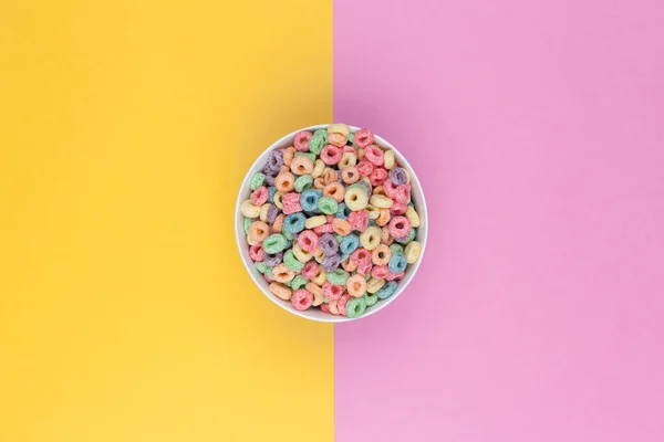 Cuenco Coloridos Cereales Vista Superior Dos Fondo Color — Foto de Stock